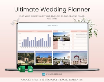 Sjabloon bruiloftplanner Google Spreadsheets Excel | Tijdlijn begrotingscontrolelijst direct downloaden