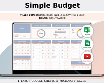 Budgetplaner Excel & Google Sheets, monatliche Budgettabelle, einfaches Budget, zweiwöchentliche Budgetvorlage Gehaltscheckbudget