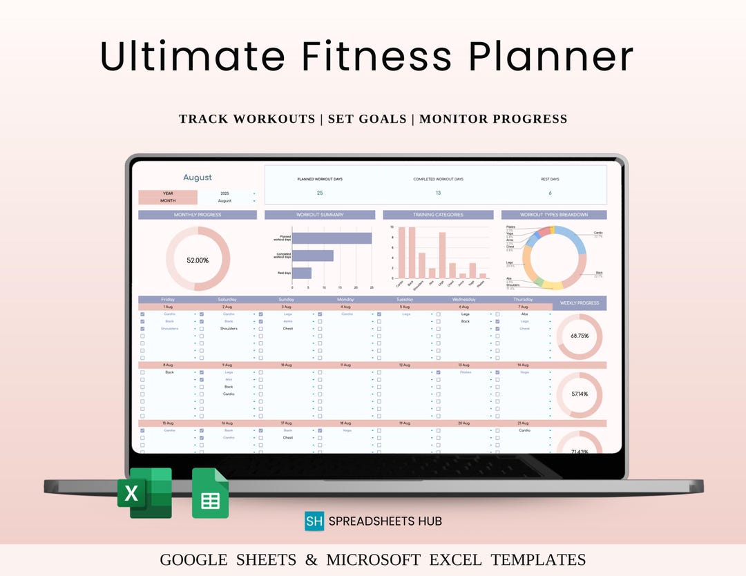 Fitness Planner Spreadsheet | Workout, Calorie and Health Tracker ...