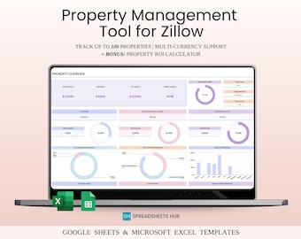Property Management Tool for Zillow | Zillow Rental Bookkeeping Spreadsheet | Excel & Google Sheets (Rainbow Theme)