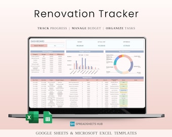 Renovation Tracker Spreadsheet | Remodel Planner (Google Sheets & Excel)