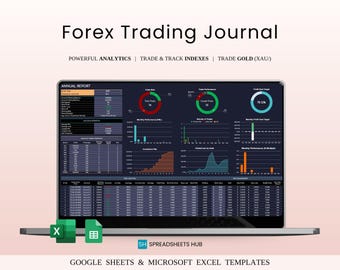 Forex Trading Journal Template Dark Mode Google Sheets Excel P&L Win Rate Instant Download