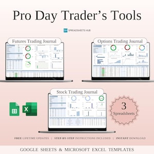Pro Day Trader&#39;s Tools | 3-in-1 spreadsheetbundel | Google Spreadsheets en Excel-sjablonen