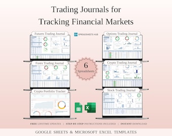 Trading Journals for Tracking Financial Markets | 6-in-1 Spreadsheet Bundle | Google Sheets and Excel Templates