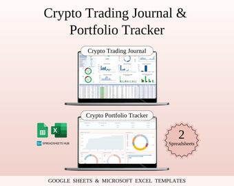 Krypto Handels Journal & Portfolio Tracker | 2-in-1-Arbeitsblatt-Bundle | Google Sheets und Excel-Vorlagen