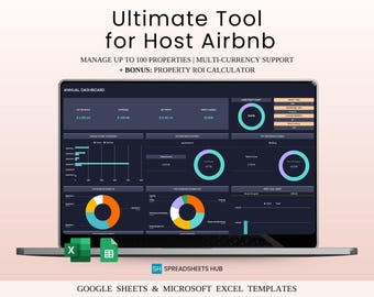 Ultimativer Airbnb Income & Expense Tracker | Excel und Google Sheets (dunkles Theme)