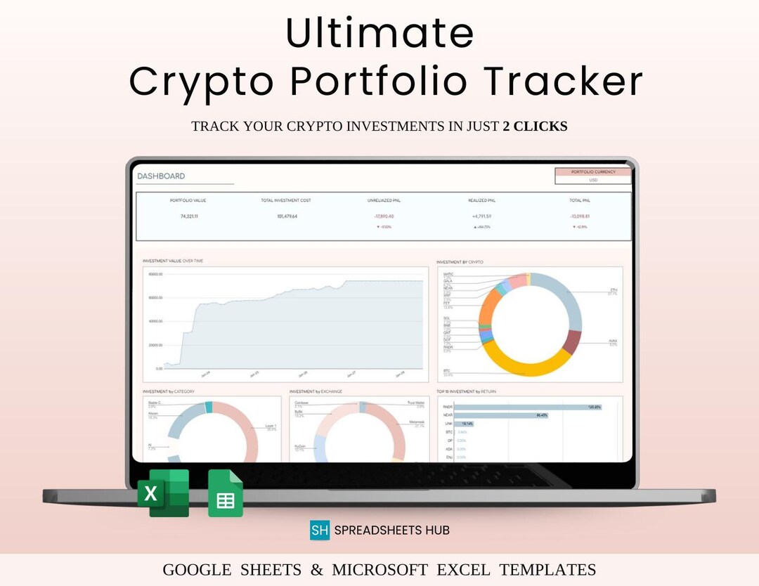 ExcelとGoogleスプレッドシート用の暗号通貨投資ポートフォリオトラッカー - Etsy 日本