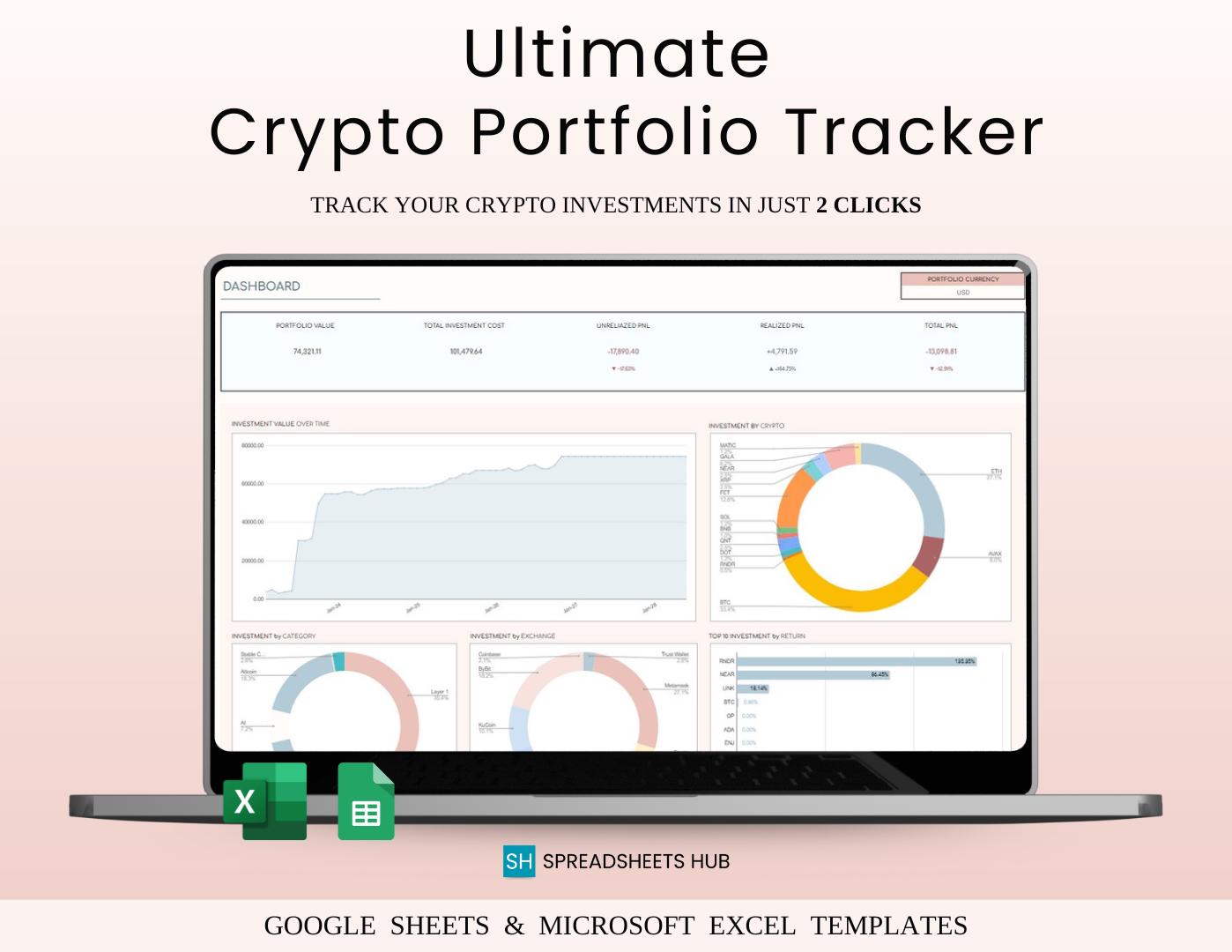ExcelとGoogleスプレッドシート用の暗号通貨投資ポートフォリオトラッカー - Etsy 日本