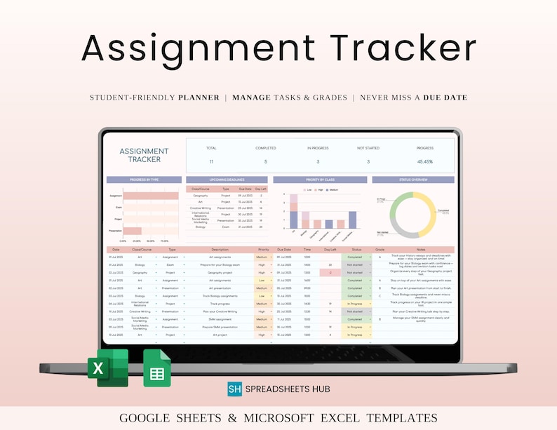 Assignment Tracker Spreadsheet Template for Google Sheets & Excel ...