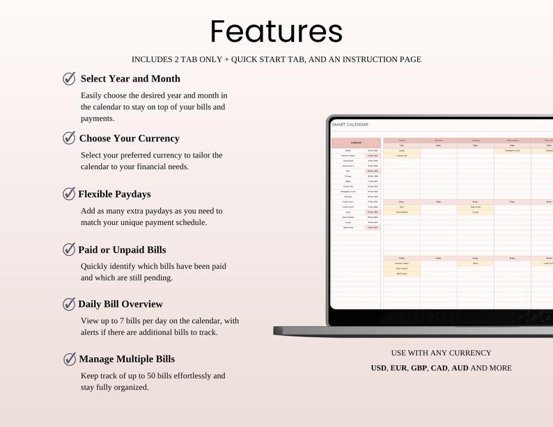 Bill Payment Calendar | Excel & Google Sheets Template - Etsy