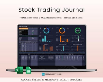 Stock Trading Journal Template Dark Mode Google Sheets Excel P&L Win Rate Instant Download