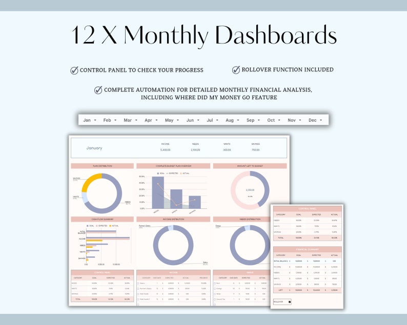50/30/20 Annual Budget Spreadsheet Template for Excel and Google Sheets