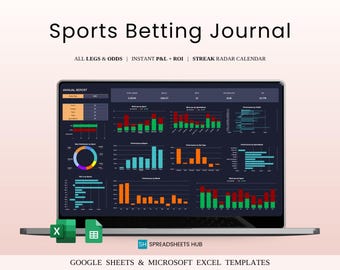 Sports Betting Journal Template Dark Mode Google Sheets Excel P&L ROI CLV Instant Download