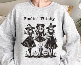Feeling Witchy Tshirt,  Retro Halloween Png Halloween Sublimation Design Feeling Witchy Png Horror Movie Vintage Png Witchy Woman Svg
