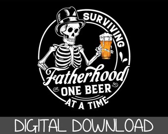 Sobreviviendo a la paternidad una cerveza a la vez SVG, Papá divertido PNG, Día del padre PNG, Papá de cumpleaños SVG, Padre retro PNG, Cumpleaños vintage SVG.