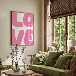 Impresión de amor rosa, arte de pared con frase de amor, póster rosa, decoración estética para habitaciones, impresión moderna para apartamentos, arte de pared maximalista, decoración de dormitorio preppy