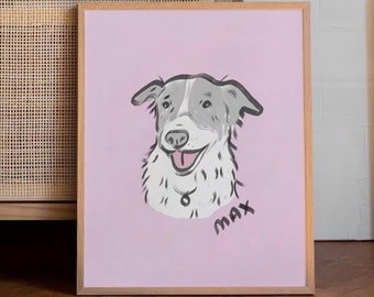Custom Badly Drawn Pet Portrait, Retro Simple Dog Sketch, Personalized Cat Drawing, Dog Lovers Gift, Unique Pet Poster,Funky Pet Art Print