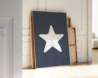 Retro Star Art Print, Dark Blue and White (Digital Download)