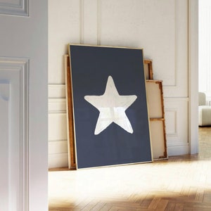 Retro Star Kunstdruck, handgezeichnetes Stern Poster, dunkelblau-weiße Wandkunst, trendige ästhetische digitale Kunst, moderne Wanddekoration, neue Wohngeschenke