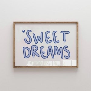 Sweet Dreams Typography Print, Blue Bedroom Wall Art (Digital Download)