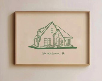 Custom House Illustration, Personalized House Portrait, House Line Art, New Home Gift, Building Sketch, Housewarming Gift Hand Drawn Print