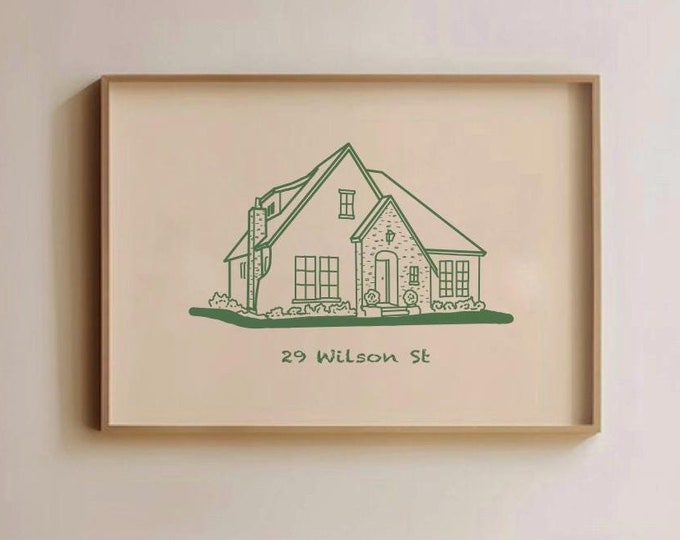 Custom House Illustration, Personalized House Portrait, House Line Art, New Home Gift, Building Sketch, Housewarming Gift Hand Drawn Print
