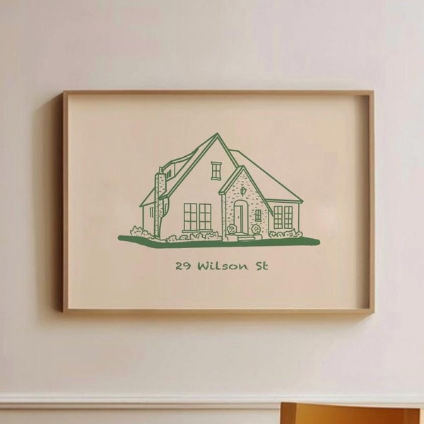Ilustración de casa personalizada, retrato de casa personalizado, arte lineal de casa, regalo para casa nueva, boceto de edificio, regalo de inauguración de casa, impresión dibujada a mano
