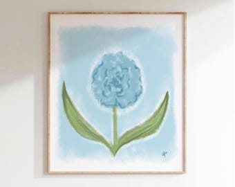 Abstract Flower Print, Blue Hydrangea Flower Wall Art, Botanical Floral Home Decor, Preppy Southern Coastal Poster, Blue White Art Print