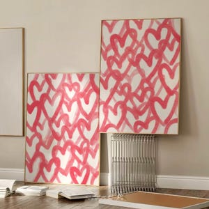 Red Hearts Set of 2 Hearts Print, Abstract Preppy Wall Art, Aesthetic Red Poster, Watercolor Heart Print, Dorm Apartment Decor, Gallery Art