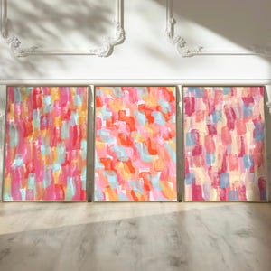 Conjunto de 3 conjuntos de arte de pared naranja rosa, conjunto abstracto de 3 impresiones, conjunto de carteles rosas, póster de arte moderno naranja, arte de pared de galería, impresión de arte de moda
