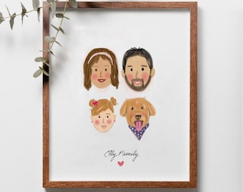 Custom Digital Portrait, Cartoon Illustration Print, Personalized Couple Portrait, Funny Cute Family Portrait, Custom Mini Head Sketch