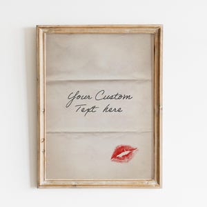 Impresión de letras vintage escritas a mano personalizadas, arte de pared con citas románticas personalizadas, regalos retro con estilo de letra, impresión de cita personalizada, labios de beso