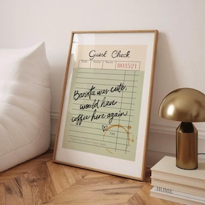 Guest Check Print, Barista Was Cute Would Have Coffee Here Again, Coffee Wall Art, Guest Check Print, Sage Green Poster, Retro Kitchen Art
