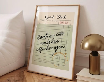 Guest Check Print, Barista Was Cute Would Have Coffee Here Again, Coffee Wall Art, Guest Check Print, Sage Green Poster, Retro Kitchen Art