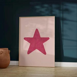 Impresión de arte de estrella rosa, cartel de estrella retro, arte de pared de estrella dibujado a mano, arte de boceto estético de moda, arte de pared preppy femenino, decoración de apartamentos