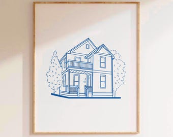 Anpassad husillustration, personligt modernt hemporträtt, minimalistisk husteckning från foto (digital nedladdning)