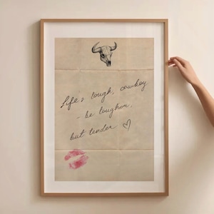 Lámina artística vintage de vaquero del oeste, póster con cita de vaquero, arte mural romántico con estética western, arte imprimible bohemio campestre