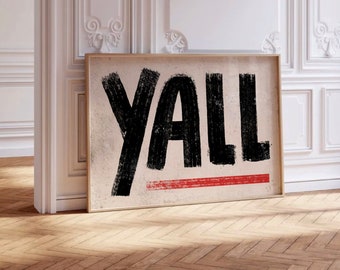 Yall Typography Art Print, Retro Western Decor (Digital Download)