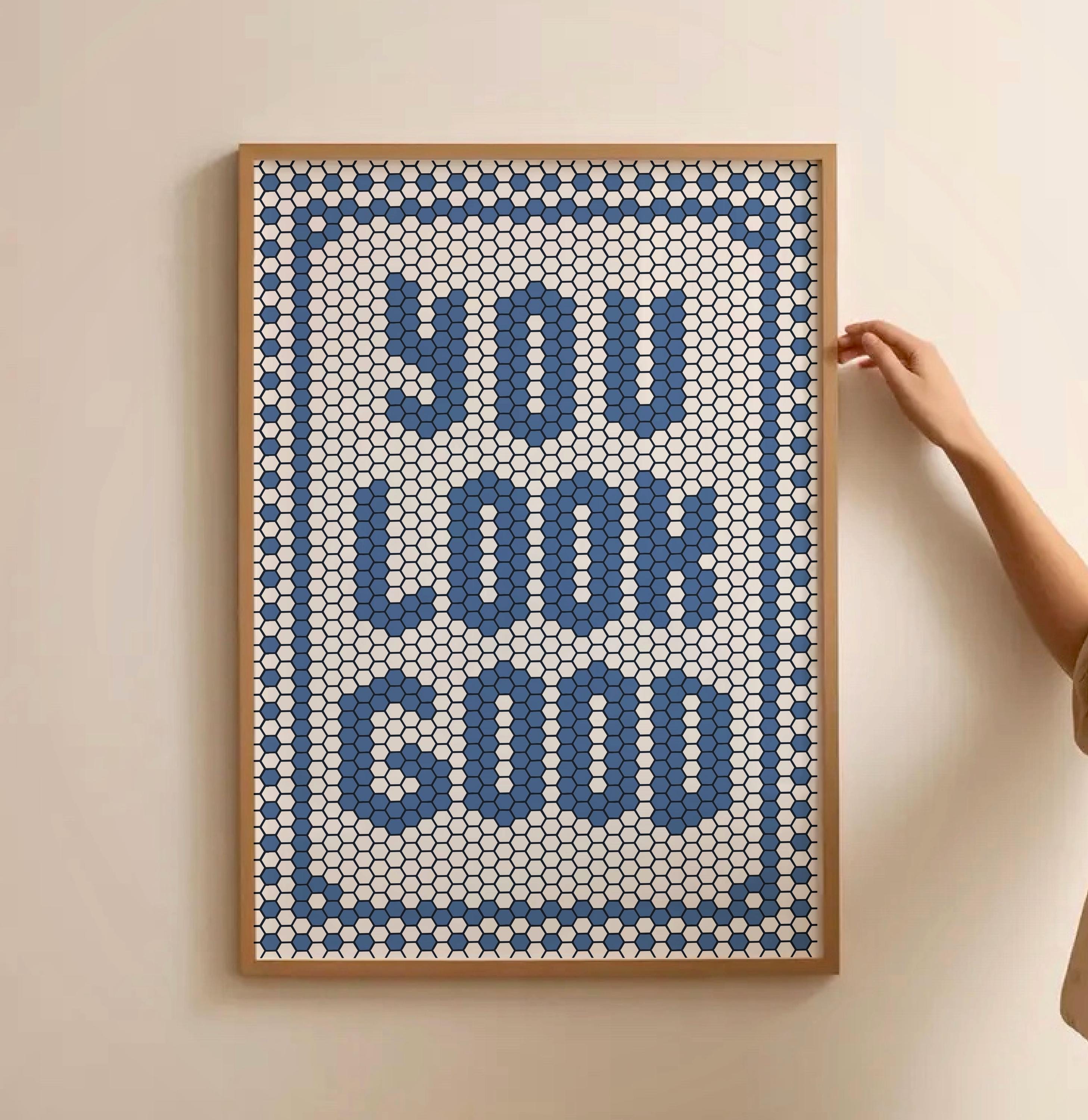 You Look Good Print, Hexagon Bistro Tile Letter Wall Art, Tile Typography, Bathroom Decor Art, Floor Tile, Mosaic Blue Navy Quote Poster