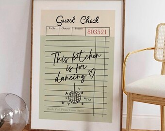 This Kitchen is For Dancing Print, Trendy Guest Check Poster, Funky Kitchen Decor, Sage Green Art
