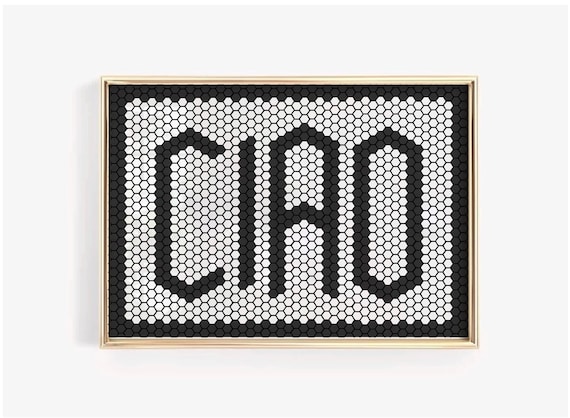 Ciao Tile Print, Ciao Quote Wall Art, Modern Black Digital Poster, Italian Saying Print, Mosaic Tile Design Print, New Home Gift