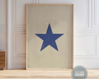 Retro Blue Star Art Print, Hand Drawn (Digital Download)