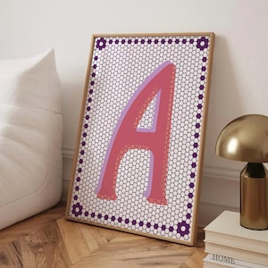 Impresión personalizada de la letra inicial A, arte mural con nombre en mosaico, regalo personalizado, póster infantil con alfabeto colorido, regalo estético para un amigo