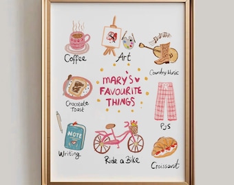 Custom Favourite Things Poster, Personalized Cute Illustration, Our Favourite Things Sketch, Gift for Loved One’s, Hand Drawn Tiny Drawing