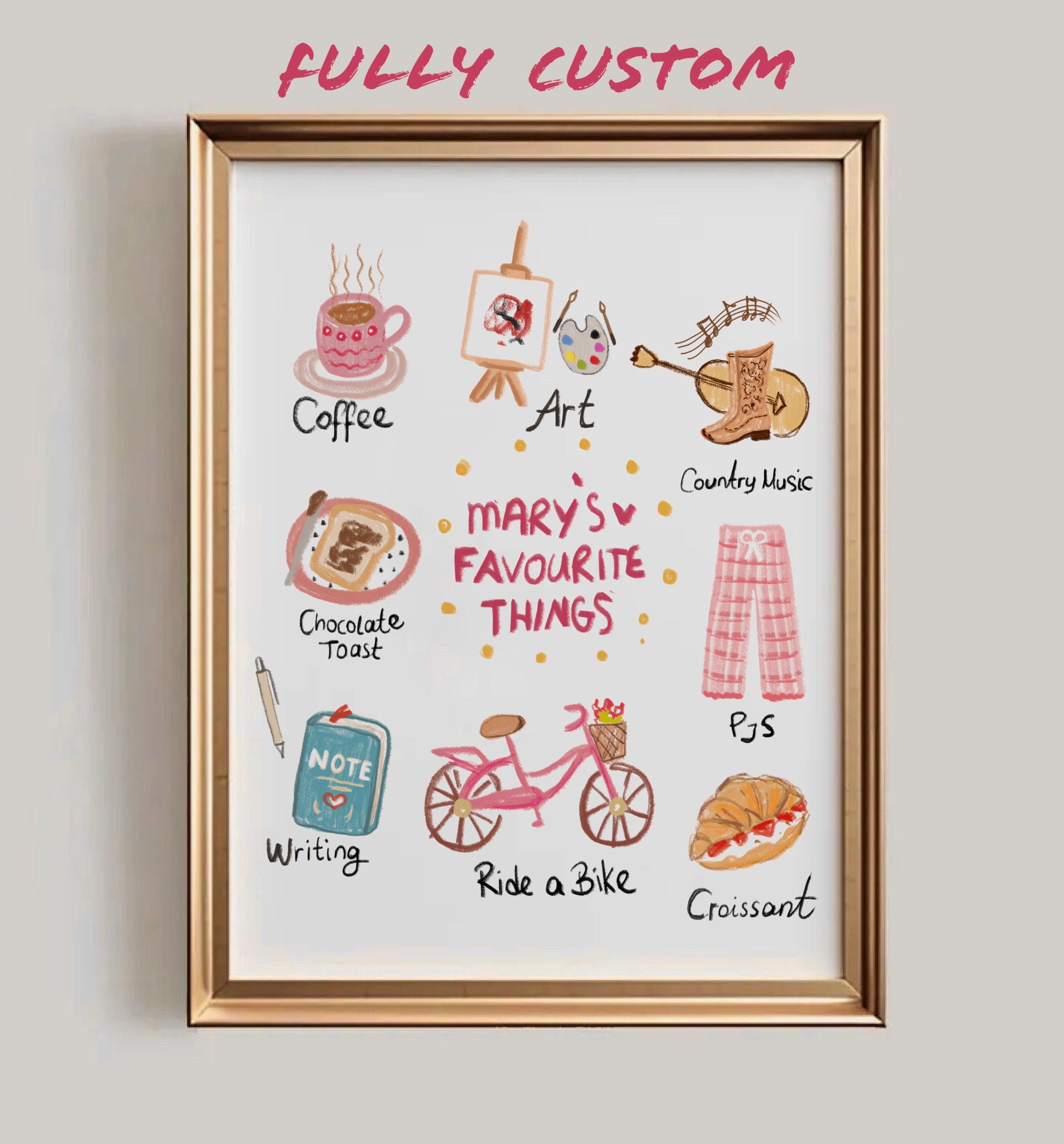 Custom Favourite Things Poster, Personalized Cute Illustration, Our Favourite Things Sketch, Gift for Loved One's, Hand Drawn Tiny Drawing