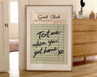 Trendy Guest Check Print, Text Me When You Get Home Guest Check Poster, Sage Green Aesthetic Wall Art, Retro Kitchen Print, Xo Fun Poster