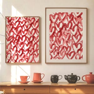 Red Hearts Print, Abstract Red Set of 2 Wall Art, Preppy Love Printable Art, Aesthetic Apartment Decor, Eclectic Maximalist Retro Art