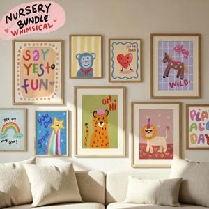 Whimsical Nursery Bundle Wall Art, Trendy Funky Playroom Kids Room Decor, Eclectic Nursery Retro Prints