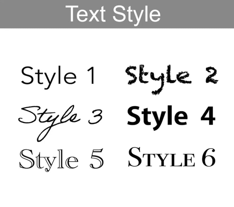 Puede incluir: Se muestran seis estilos de texto diferentes en negro sobre un fondo blanco. Los estilos est&aacute;n etiquetados como "Style 1", "Style 2", "Style 3", "Style 4", "Style 5" y "STYLE 6".