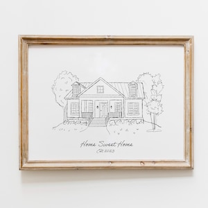 Handgetekende aangepaste huistekening, schets nieuw huis cadeau, housewarmingcadeaus, digitale huisillustratie, huisportret, schets van foto